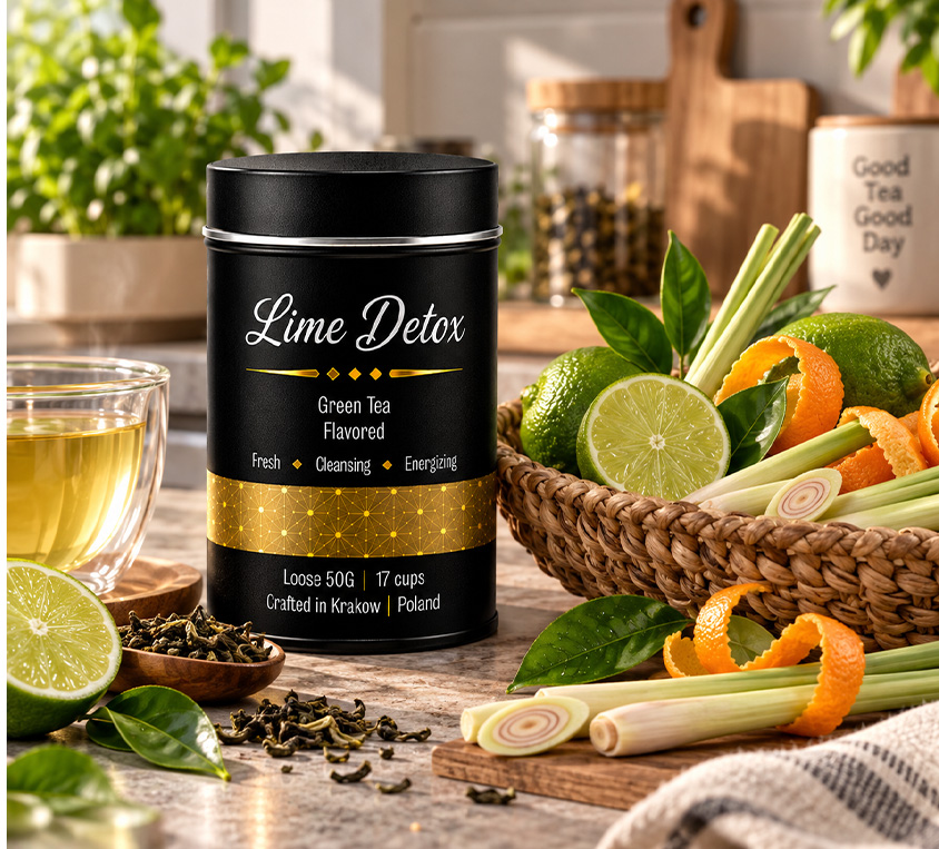 Lime Detox Leo Tea – cytrusowa herbata z limetką w metalowej puszce na prezent
